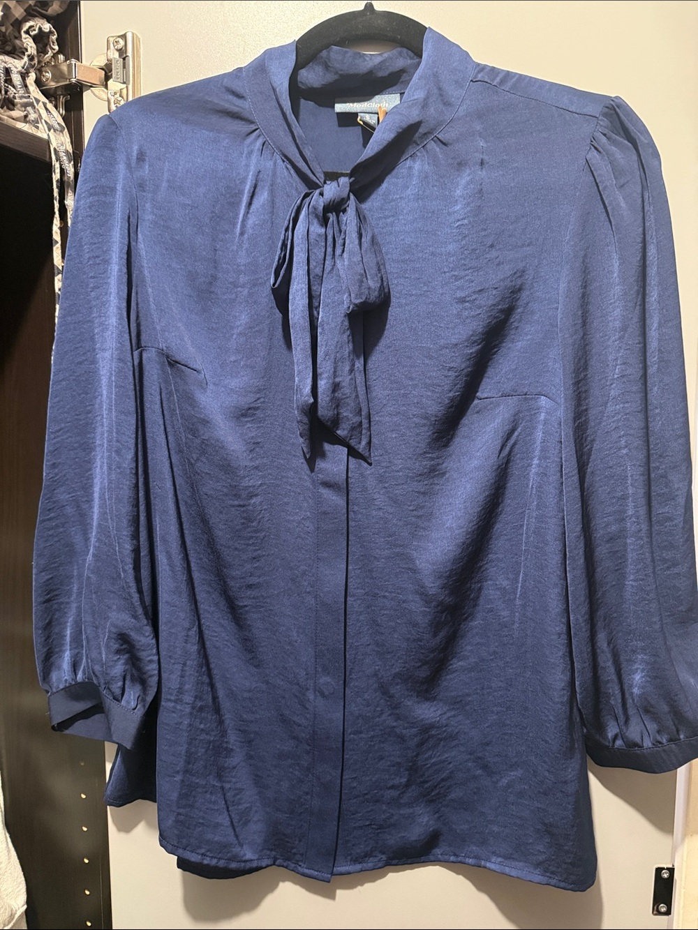 NWT ModCloth Silky-Style Navy Tie-Neck Blouse - Women's Top